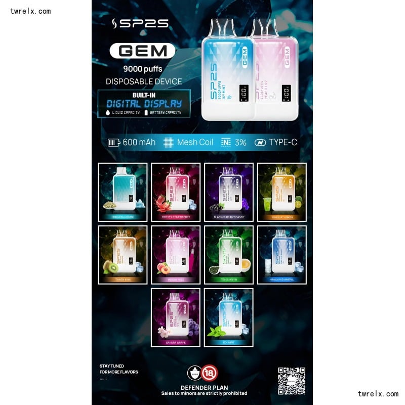 SP2S GEM 9000 Puffs拋棄式電子煙 一次性可充電電子煙 台灣現貨 產品圖片 1 SP2S GEM 9000 Puffs拋棄式電子煙 一次性可充電電子煙 台灣現貨 產品圖片 1